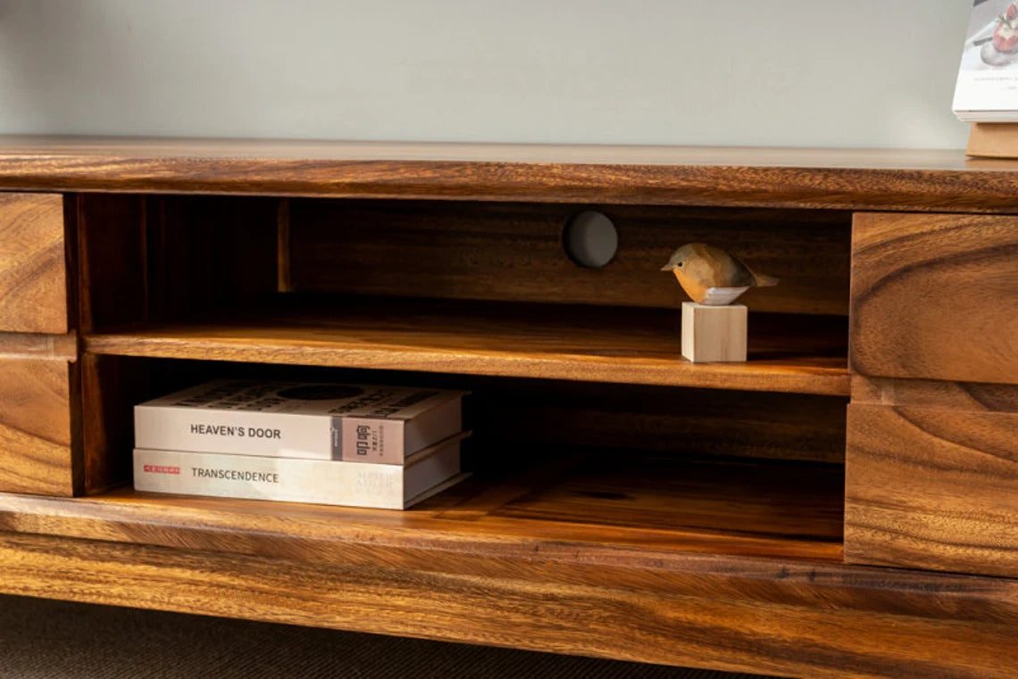 Eon Sheesham Wood Two Door Two Open Self Tv Cabinet #001