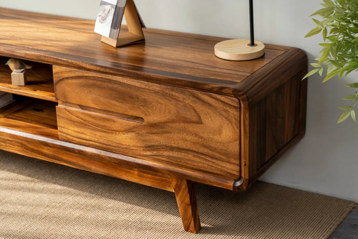 Eon Sheesham Wood Two Door Two Open Self Tv Cabinet #001