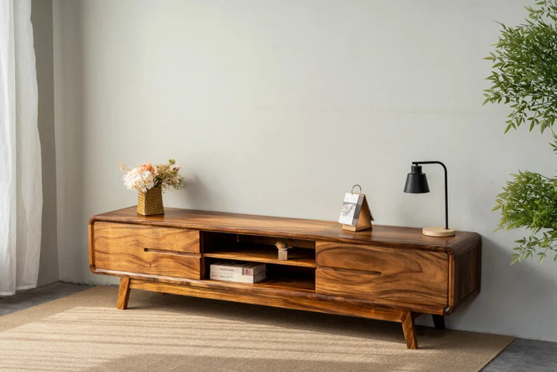 Eon Sheesham Wood Two Door Two Open Self Tv Cabinet #001