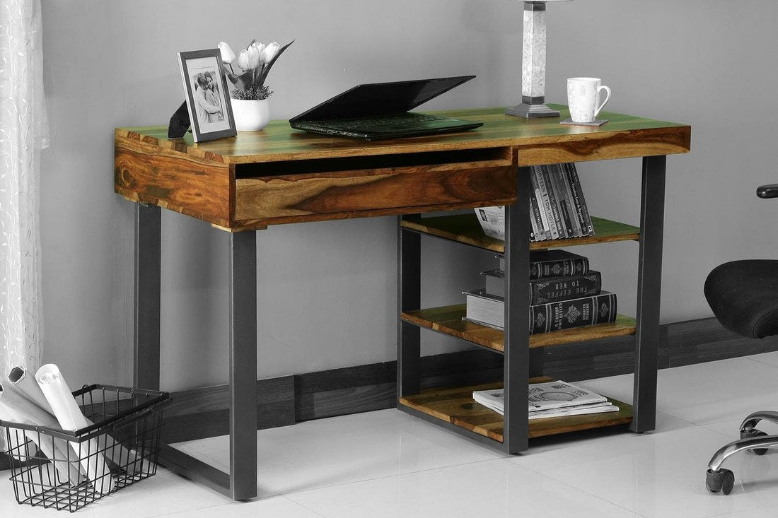 Ritx Sheesham Wood Study Table In Rustic Teak Finish For Study Room Furniture