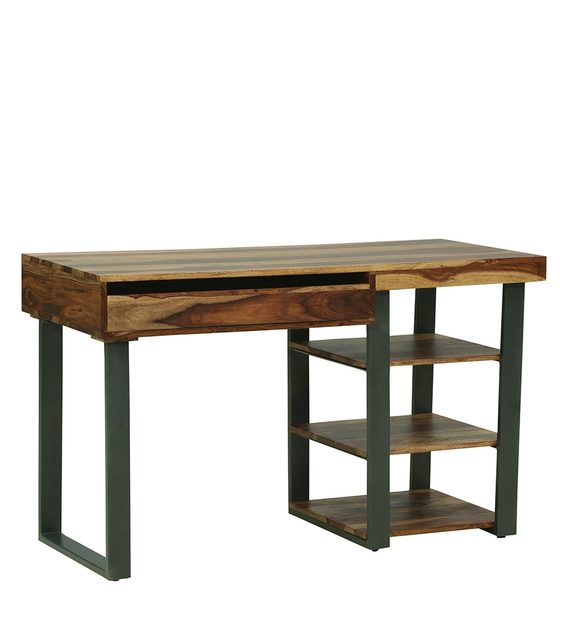 Ritx Sheesham Wood Study Table In Rustic Teak Finish For Study Room Furniture
