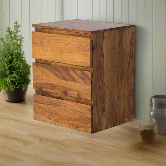 Avian Three Drawers Bed-Side Table Made Of Solid Sheesham Wood