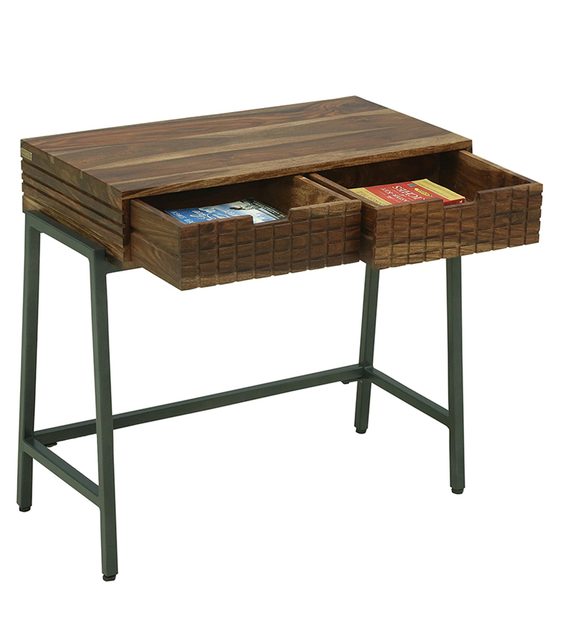 Ritx Solid Wood Study Table In Rustic Teak Finish For Study Room Furniture