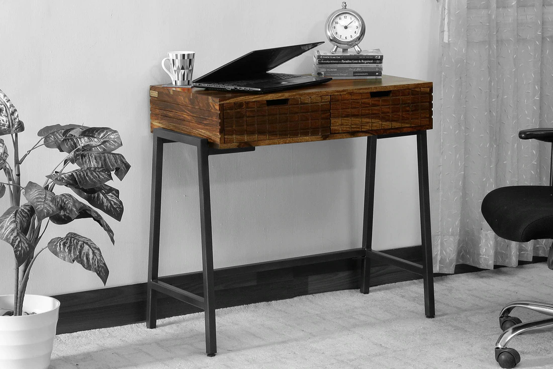 Ritx Solid Wood Study Table In Rustic Teak Finish For Study Room Furniture