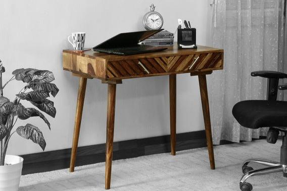 Ritx Solid Wood Study Table In Natural Teak Finish For Study Room Furniture