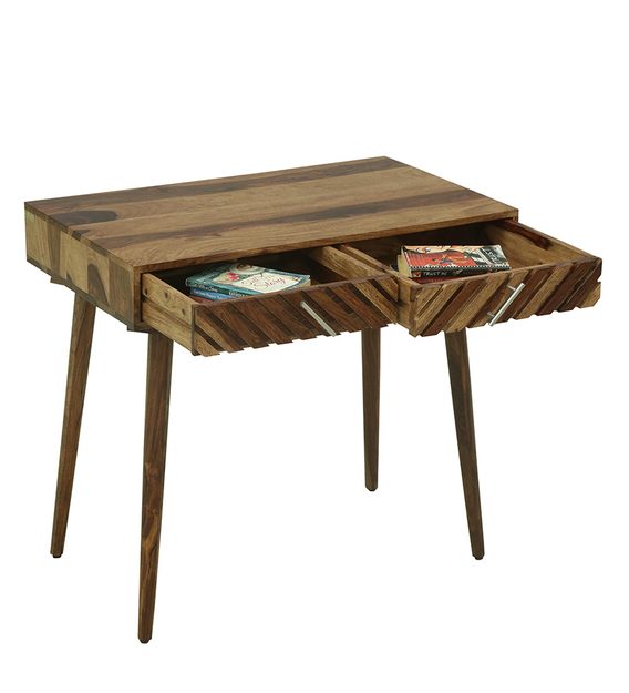 Ritx Solid Wood Study Table In Natural Teak Finish For Study Room Furniture