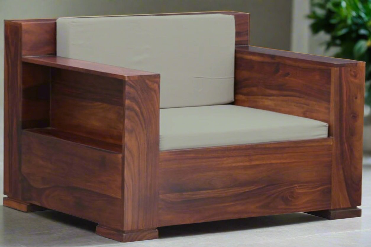 Eli Solid Wood One Seater Sofa In Provincial Teak Finish For Living Room Furniture