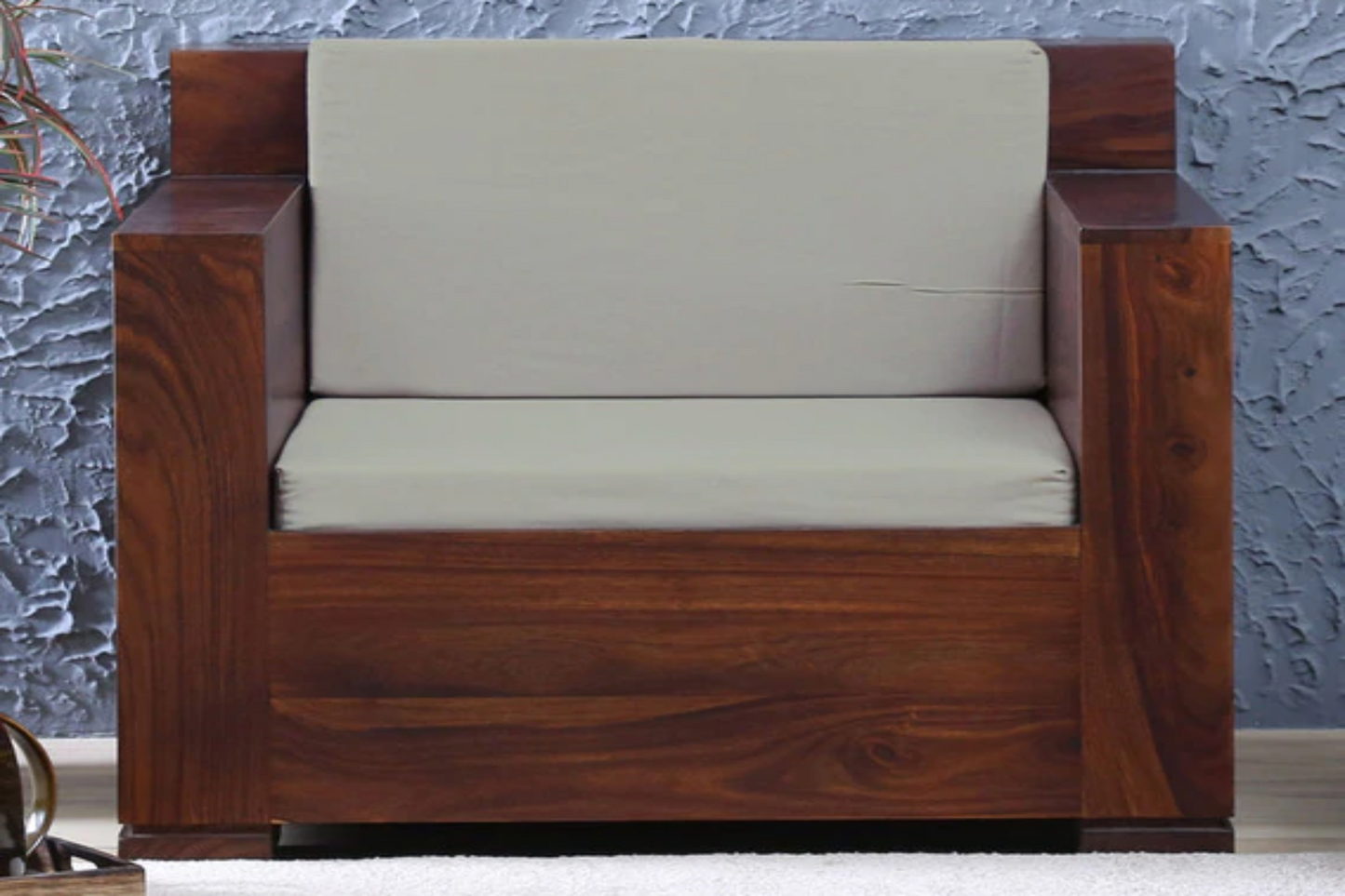 Eli Solid Wood One Seater Sofa In Provincial Teak Finish For Living Room Furniture