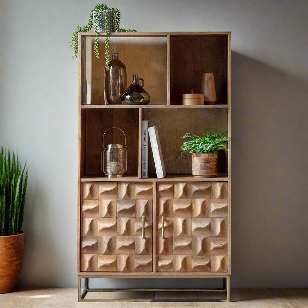 Arko Solid Mango Wood Open Bookcase In Natuarl Finish