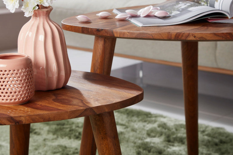 Bhumi Solid Wood Nesting Table Set Of 2 In Natural Teak For Living Room Furniture #004