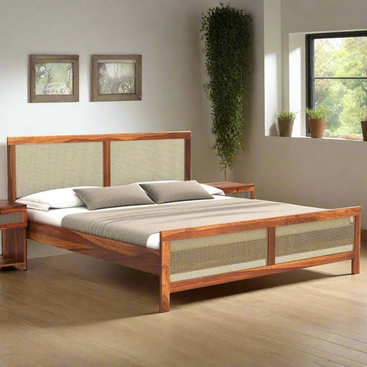 Ken Solid Sheesham Wood King Size Bed In Natural Finish For Bedroom Furniture