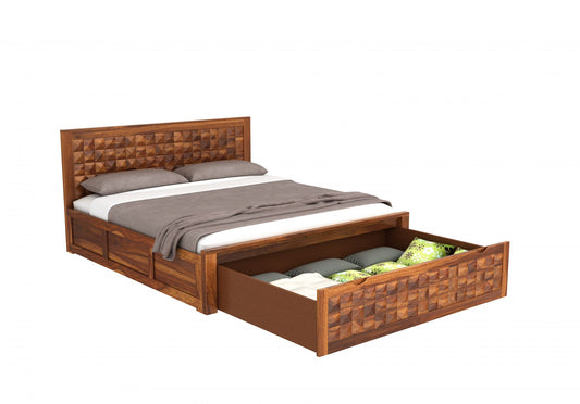 Demand King Size Bed With One Drawers In Natural Finish For Bedroom Furniture