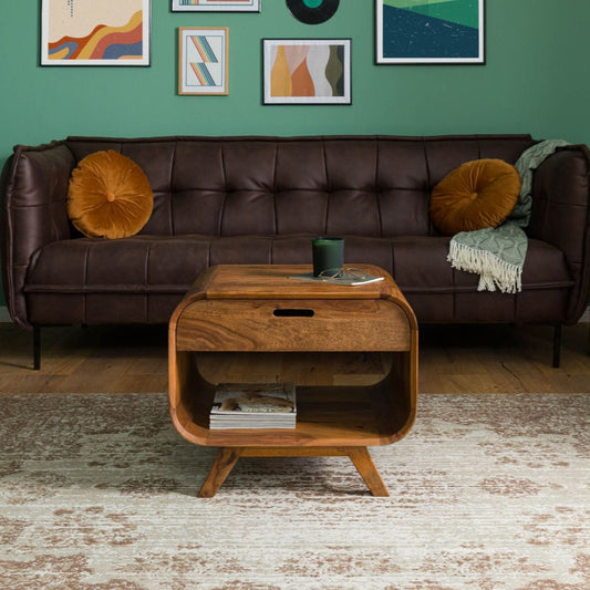 Zara Solid Mango Wood  Drawer with Shelf Coffee Table In Provincial Teak Finish #013