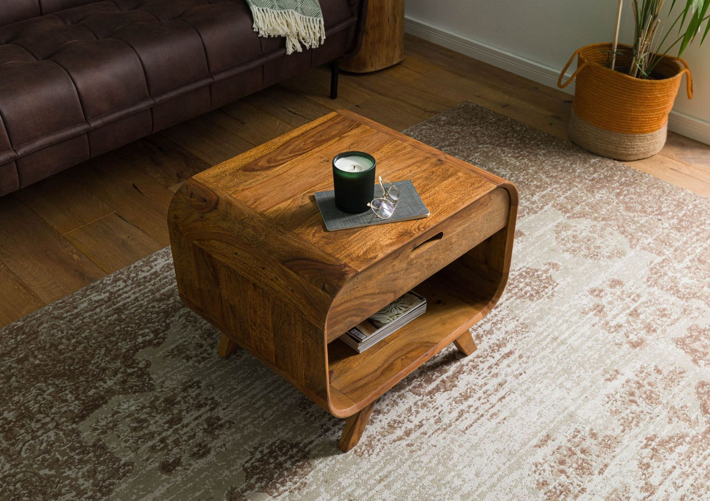 Zara Solid Mango Wood  Drawer with Shelf Coffee Table In Provincial Teak Finish #013