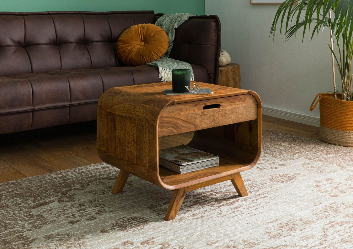 Zara Solid Mango Wood  Drawer with Shelf Coffee Table In Provincial Teak Finish #013