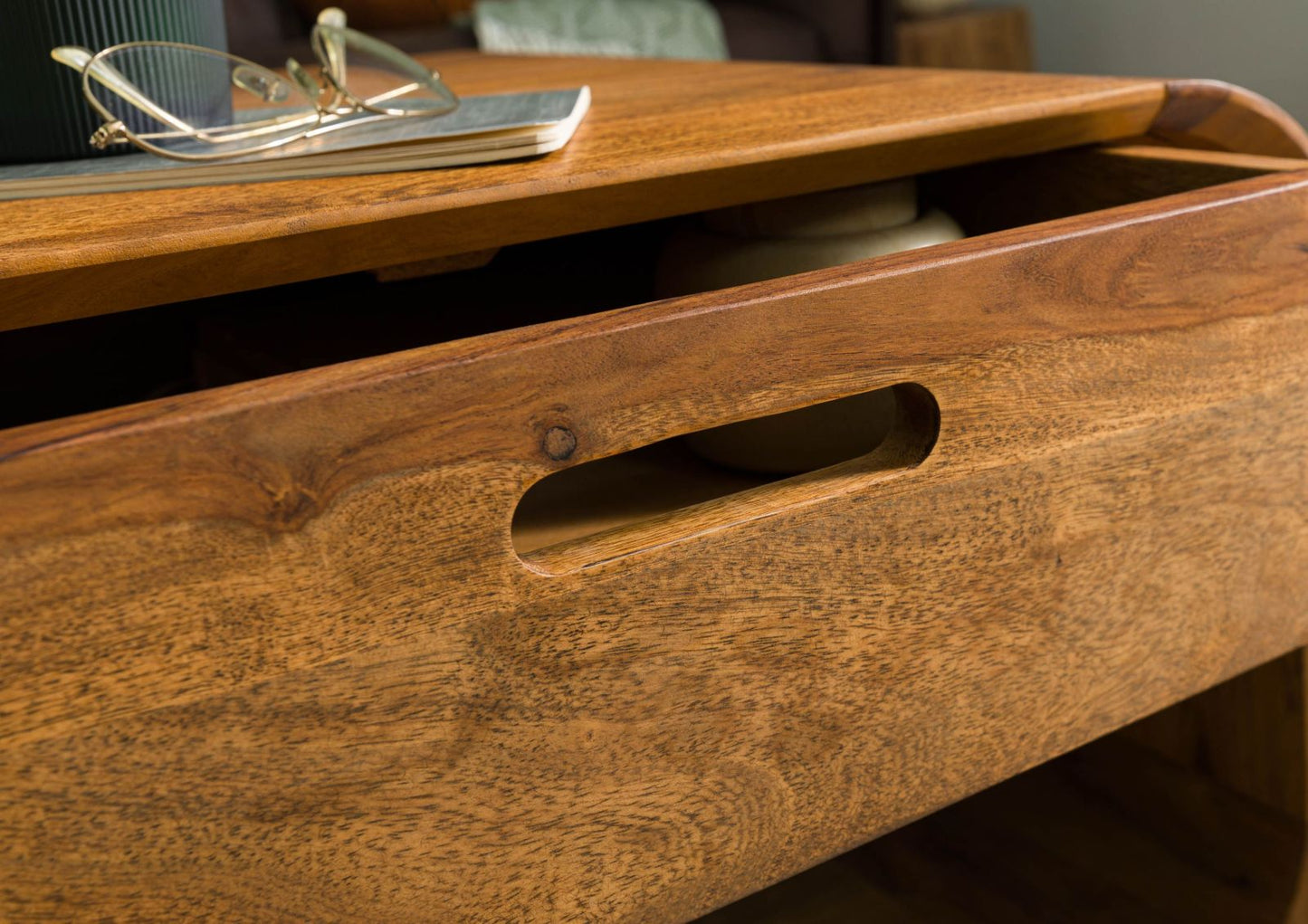 Zara Solid Mango Wood  Drawer with Shelf Coffee Table In Provincial Teak Finish #013