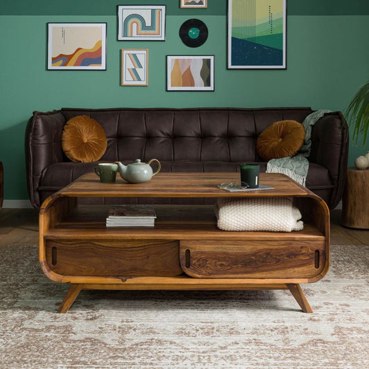 Zara Solid Mango Wood Two layers  with Shelf Coffee Table In Provincial Teak Finish #014