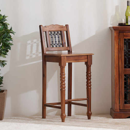 Helioc Kan Sheesham Wood  Bar Chair In Provincial Teak Finish