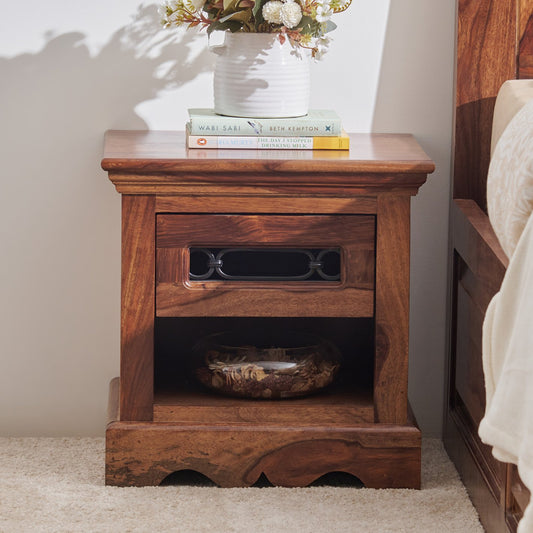 Helioc Kan  Sheesham Wood  Bed side  Table In Provincial Teak Finish