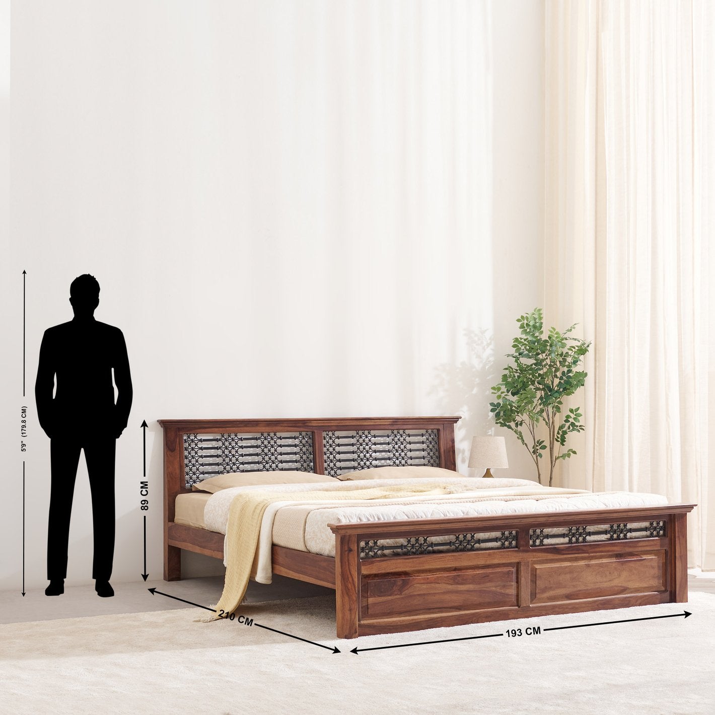 Helioc Kan  Sheesham Wood King Size  Bed In Provincial Teak Finish