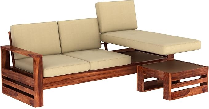 DEMIWALL Solid Sheesham Wood Sofa Set 3-Person Sofa | Walnute finish