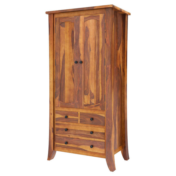 Royal Palace Wardrobe Solid Sheesham Wood Two Door With Four Drawers Drawers In Natural Finish For Bedroom Furniture