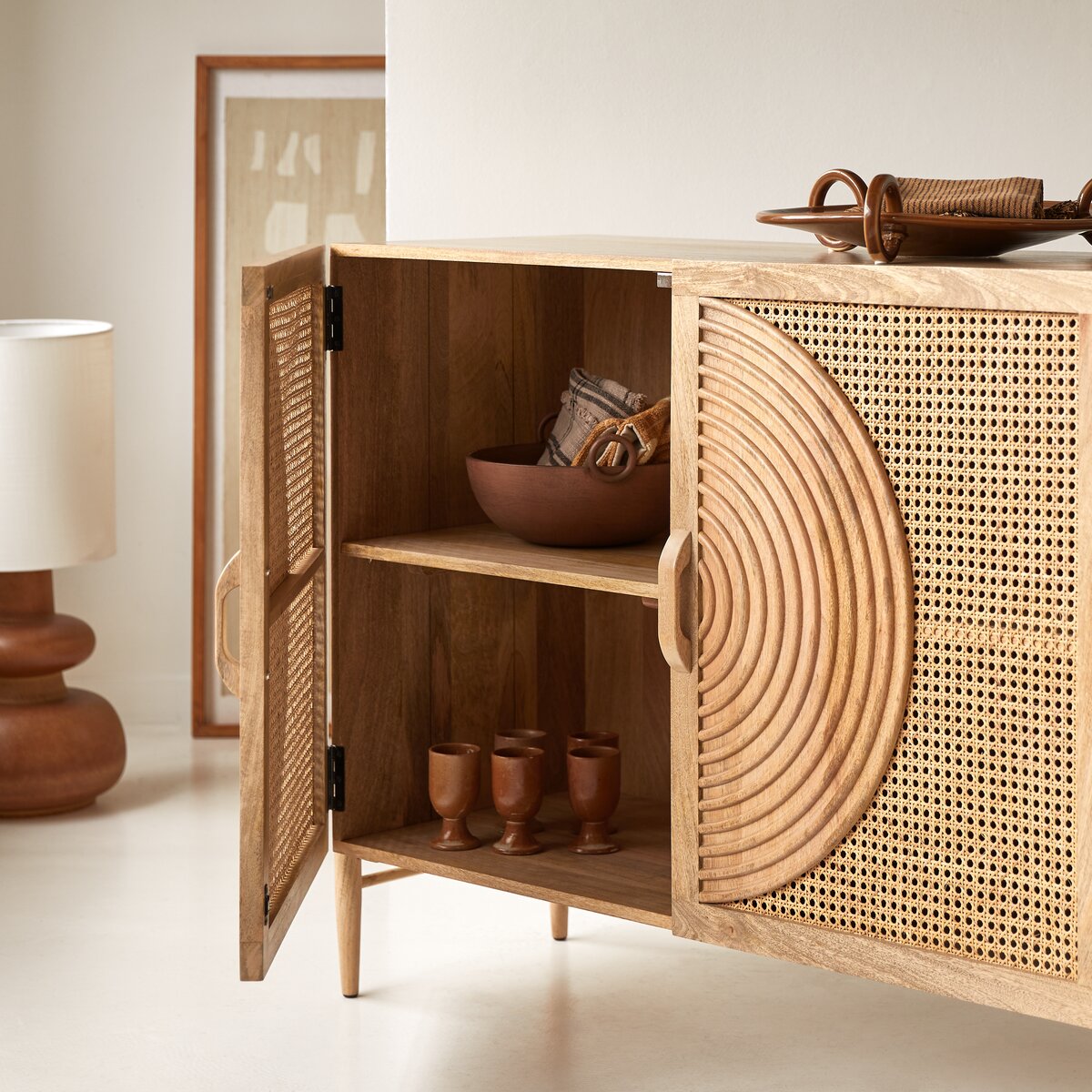 Baliya Solid Mango Wood Sideboard In Walnut For Lining Room Furniture