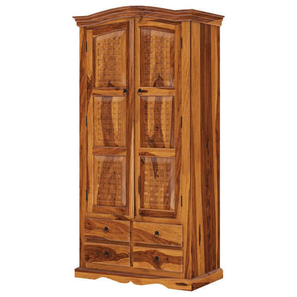 Royal Palace Wardrobe Solid Sheesham Wood Two Door Four Drawers In Natural Finish For Bedroom Furniture