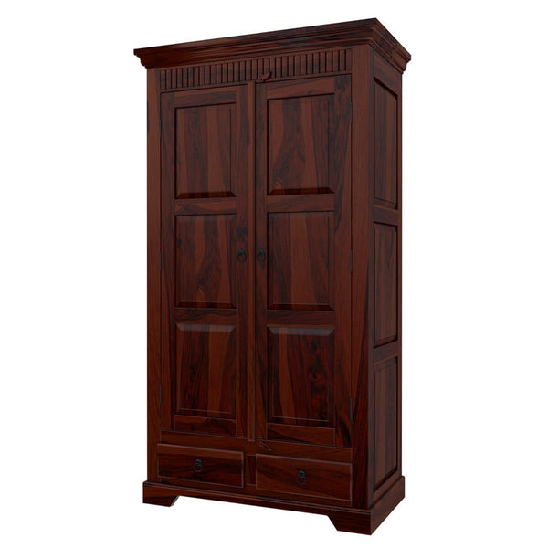Royal Palace Wardrobe Solid Sheesham Wood Two Door Four Drawers In Walnut Finish For Bedroom Furniture