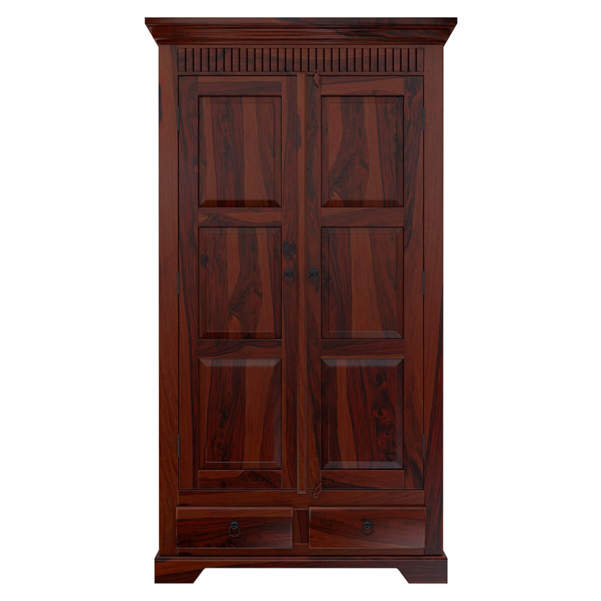 Royal Palace Wardrobe Solid Sheesham Wood Two Door Four Drawers In Walnut Finish For Bedroom Furniture