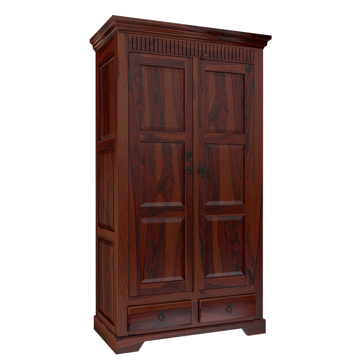 Royal Palace Wardrobe Solid Sheesham Wood Two Door Four Drawers In Walnut Finish For Bedroom Furniture