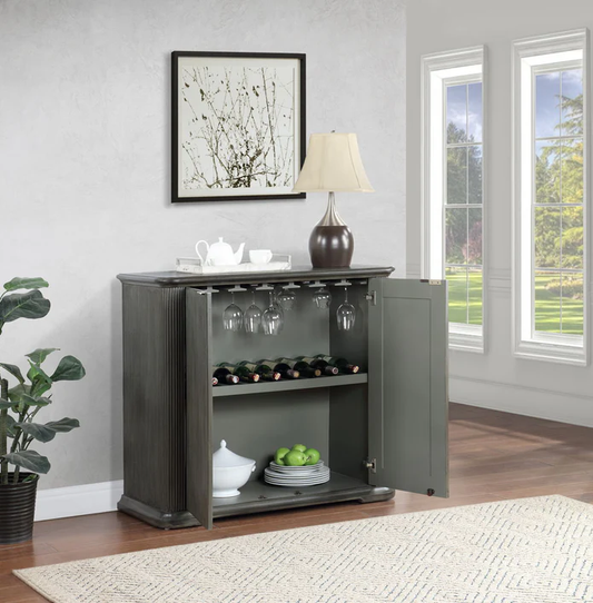 Starline Solid Mango Wood Bar-Cabinet In  gray  Finish For Bar Cabinet