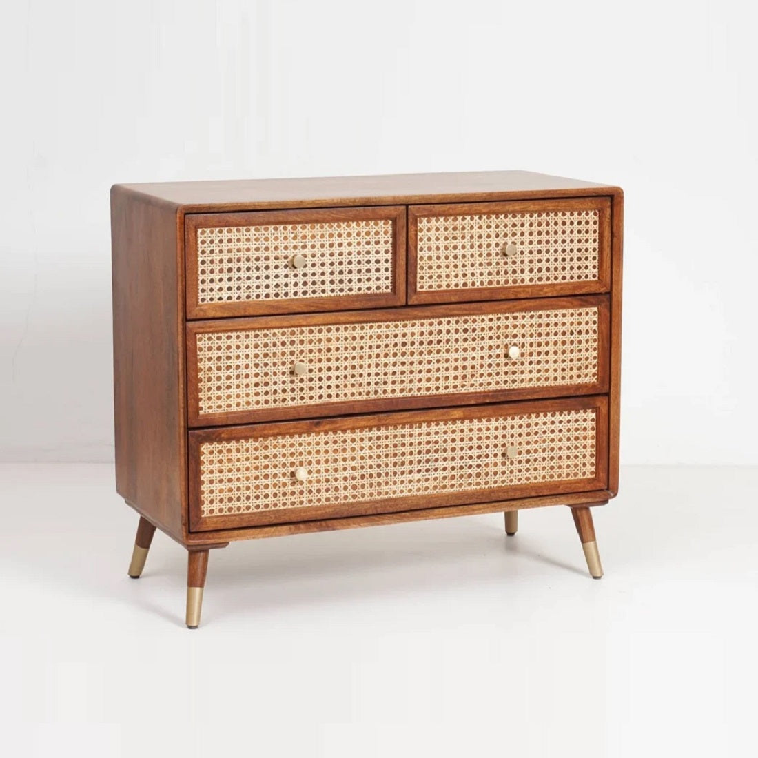 Demiwall Rattan Star 4 Drawer Chest Drawer  With Provicial Teck Finish