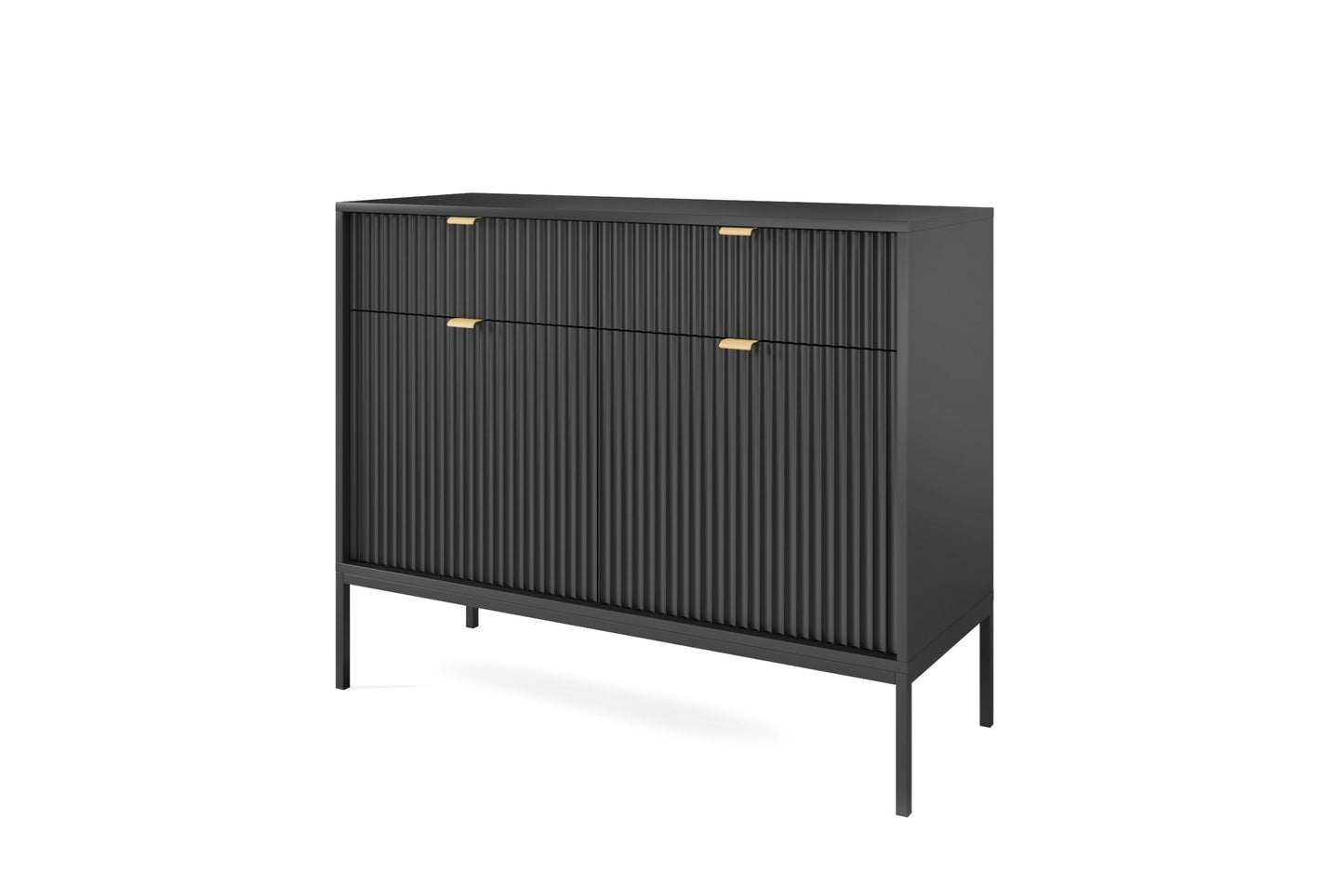 Solid Wood Storage Cabinet with Metal Handles, 2 Doors and 2 Drawers of Space, Elegant Sideboard, Suitable for Living, Entrance and Study Rooms Furniture Demiwall