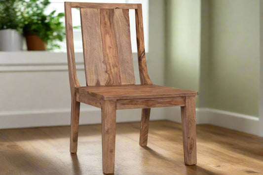 Roster Sheesham Wood Chair With Natural Gray Finish For Dining Room Set of 2