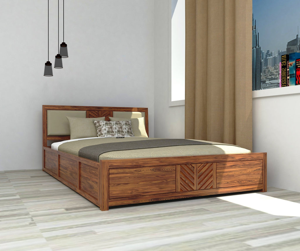 Radhe V Shape King Size Bed With Box Storage In Provincial Teak Finish