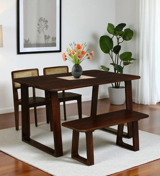 Solid Wood 4 Seater Dining Set With Bench for living Space