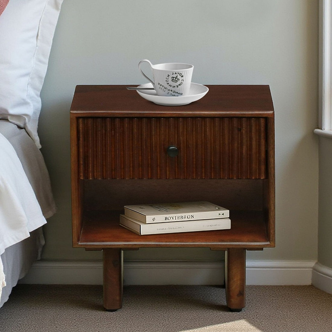 Solid Wood Bedside Table in Tobacco Finish