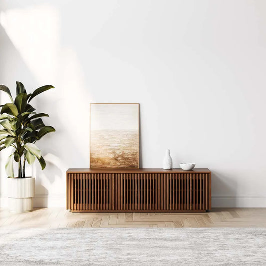 Modern Solid Mango Wood 3 Door Tv unit In Natural Teak