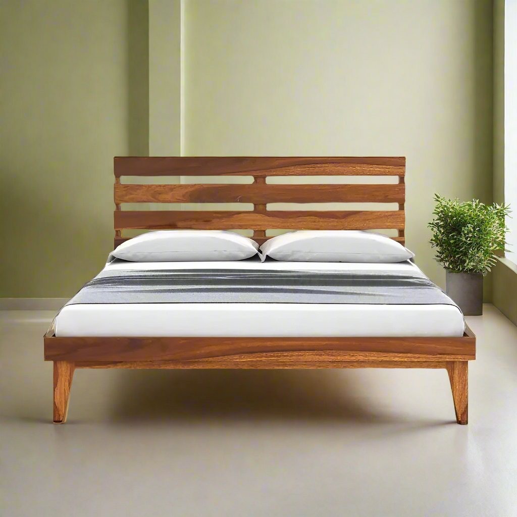 Eon Solid Sheesham Wood King Size Bed In Natural Finish For Bedroom Furniture