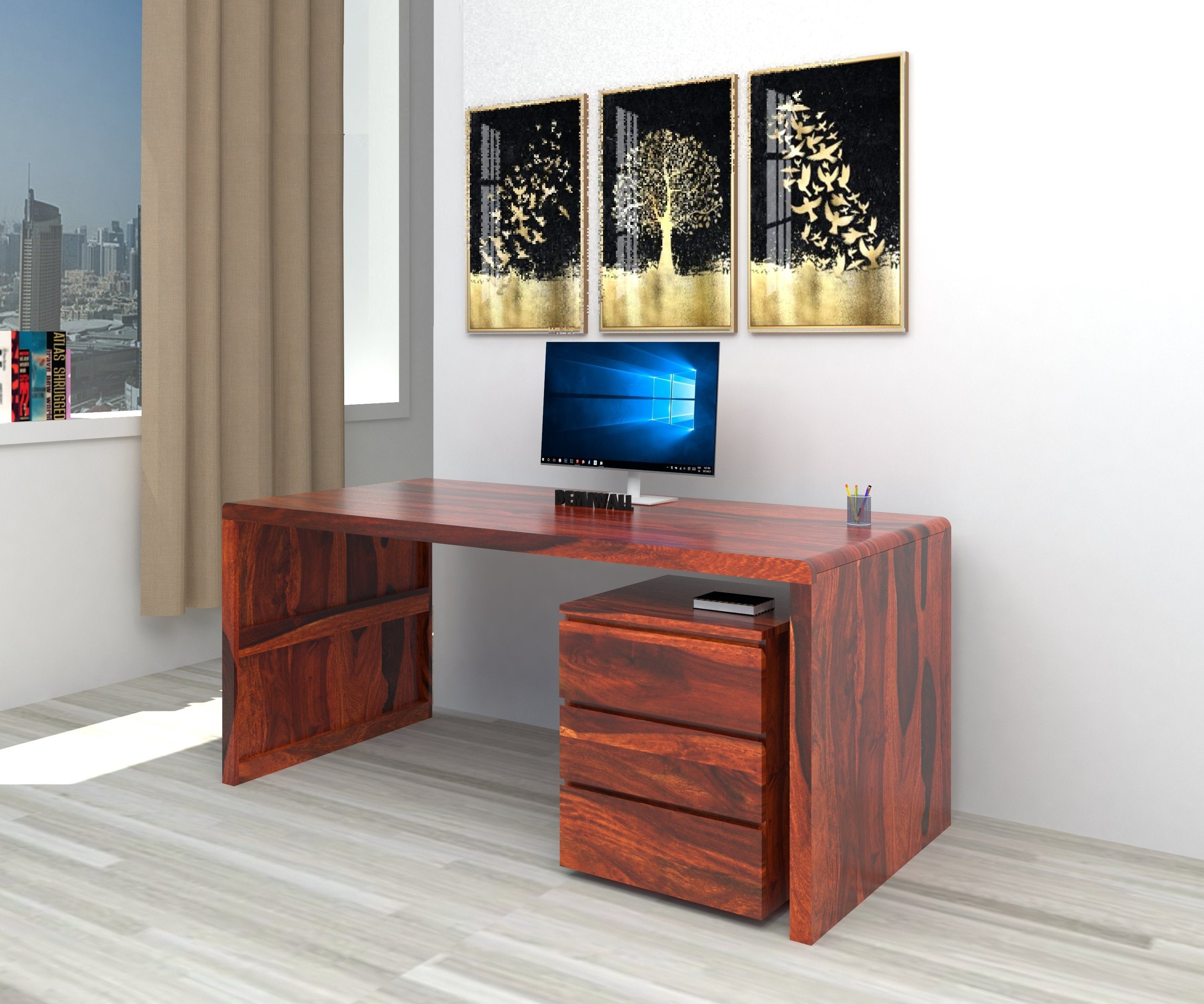 Avain Solid Wood Large Study Table In Honey Oak – Demiwall