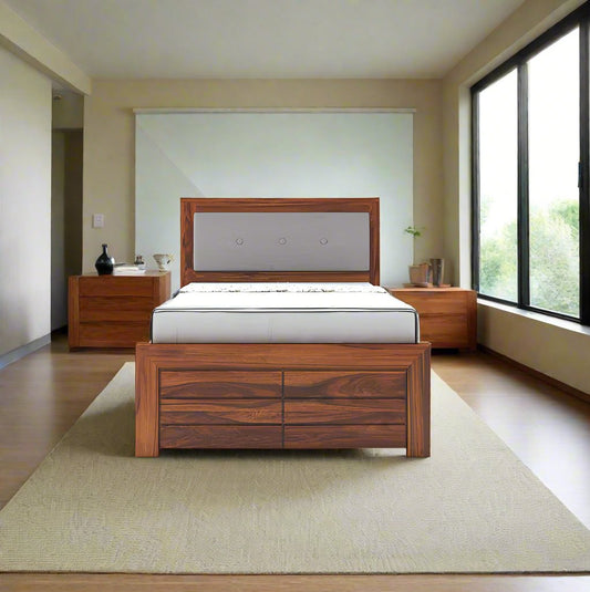 Solid Sheesham Wood King Size Bed In Natural Finish For Bedroom Furniture