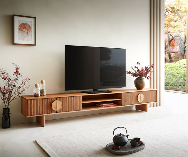 Pateri Solid Wood Large Tv Unit in Natural Finish