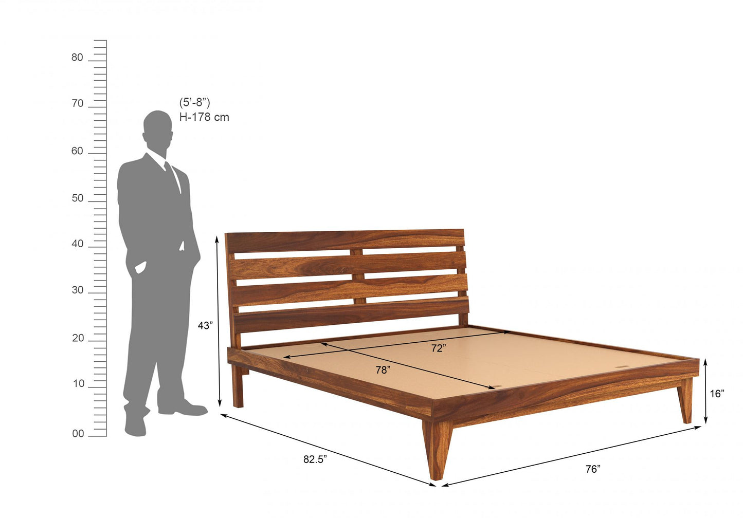 Eon Solid Sheesham Wood King Size Bed In Natural Finish For Bedroom Furniture