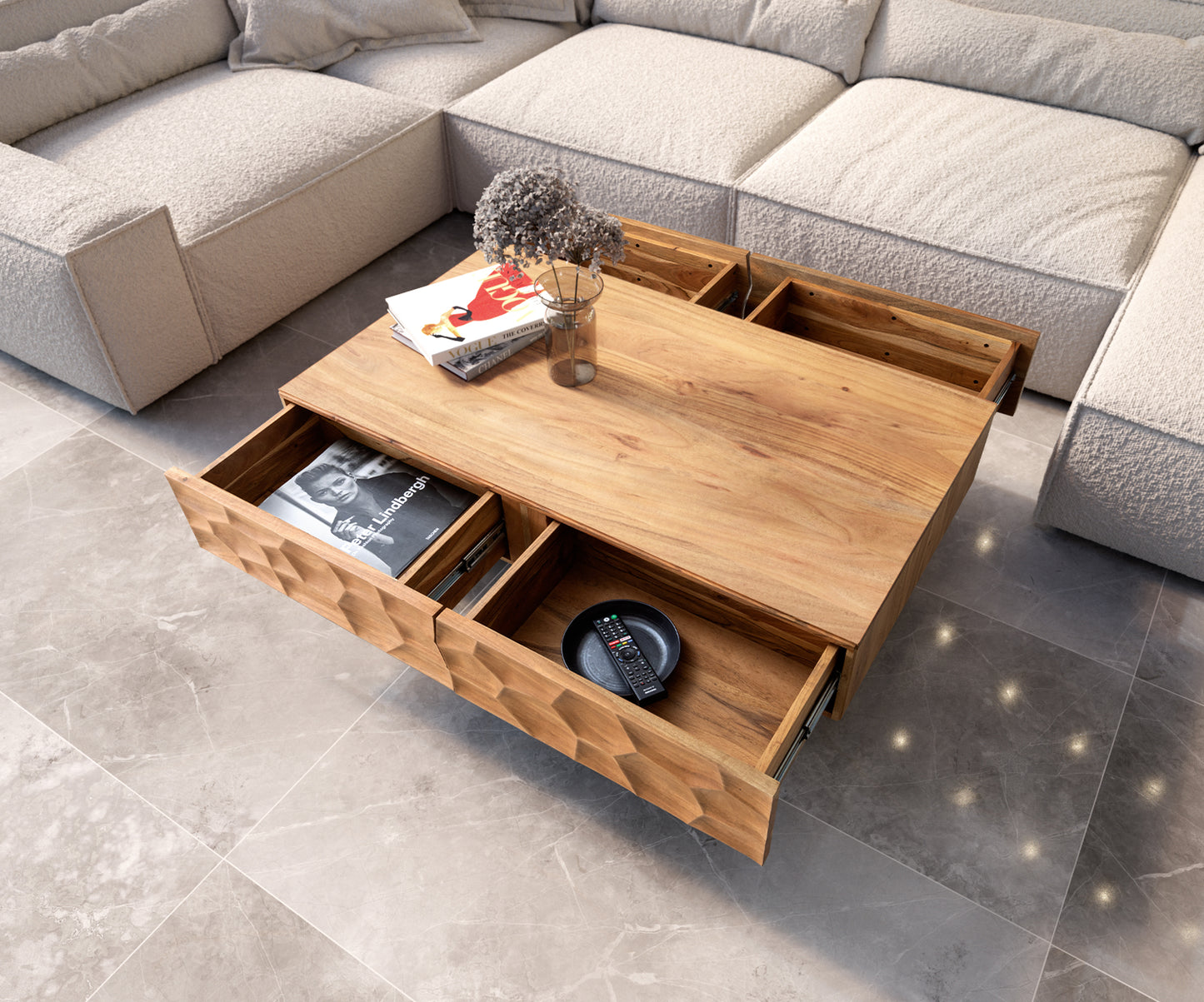 Tokshi Solid Wood Coffee Table in Natural Finish