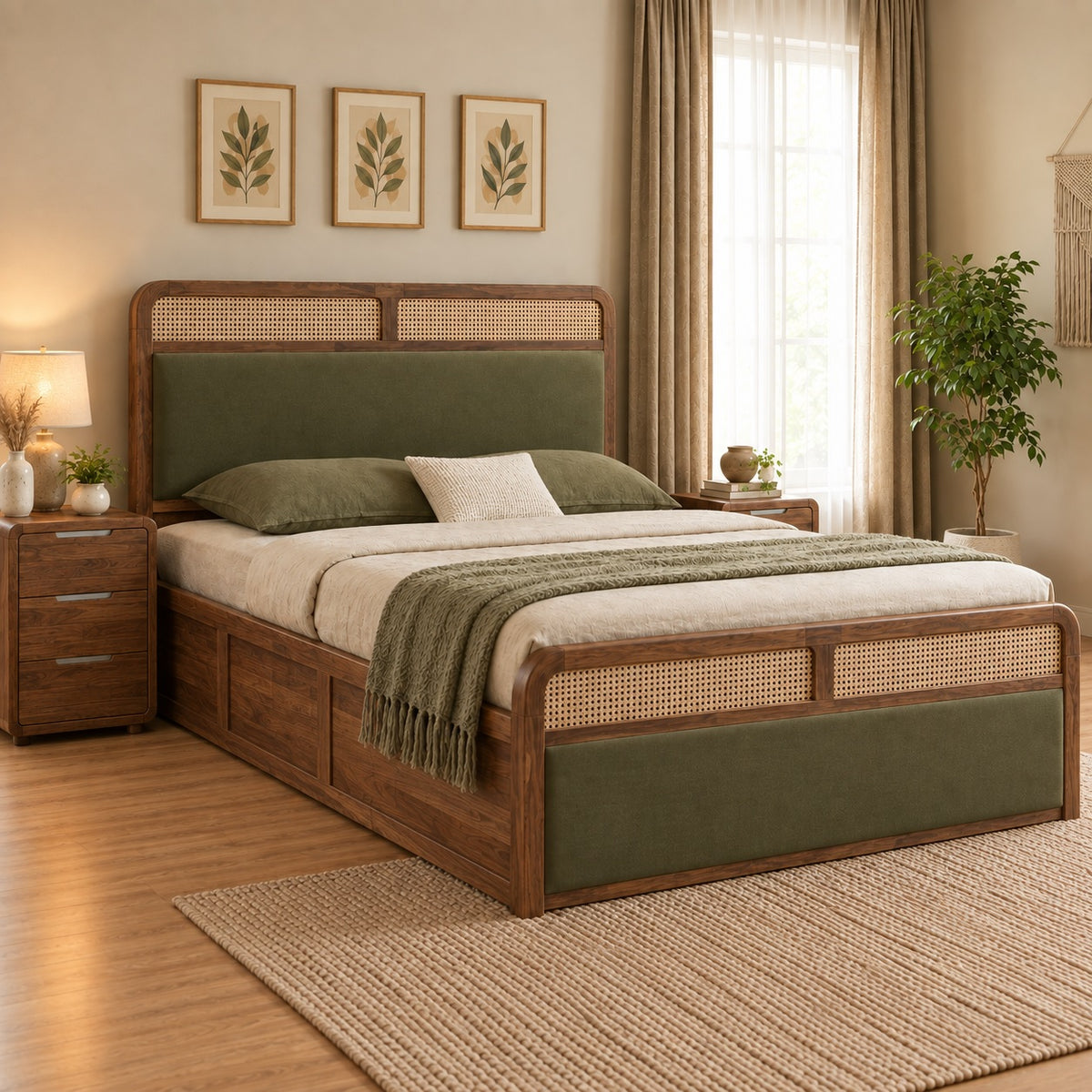Demiwall Solid Wood King Size Box Storage Bed In Natural Finish #36