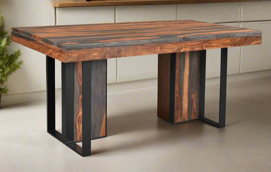 Roster Sheesham Wood Dining Table With Natural Gray Finish For Dining Room