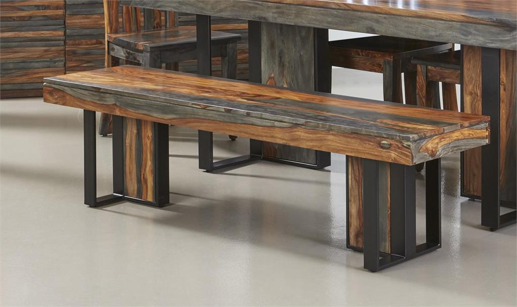 Roster Sheesham Wood Bench Table With Natural Gray Finish For Dining Room