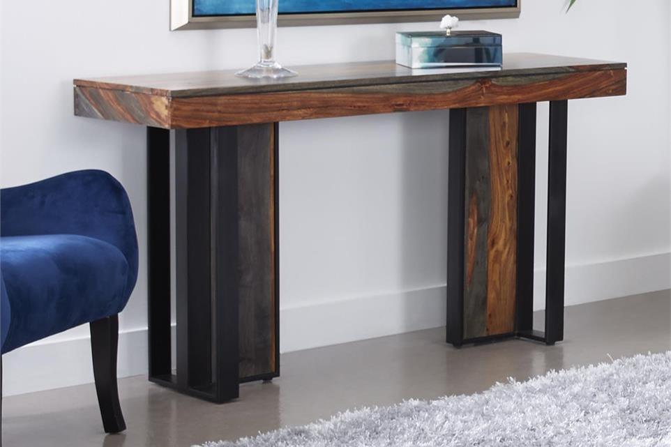 Roster Sheesham Wood Console Table With Natural Natural Gray Finish For Dining Room