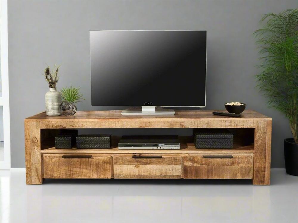 Delta Solid Mango Wood 3 Drawer Open Self Tv Cabinet #012